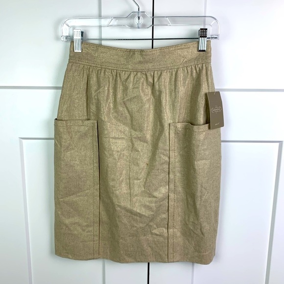 NWT Cartonnier Anthropologie Size 0 Gold Beige Skirt Linen Pencil Pockets - Picture 1 of 8
